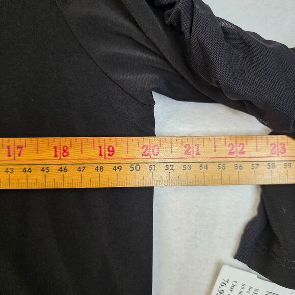 Clara Sunwoo Tunic Large V Neck Black Mesh Ruched Sleeves Chic Fall Top - Picture 7 of 8